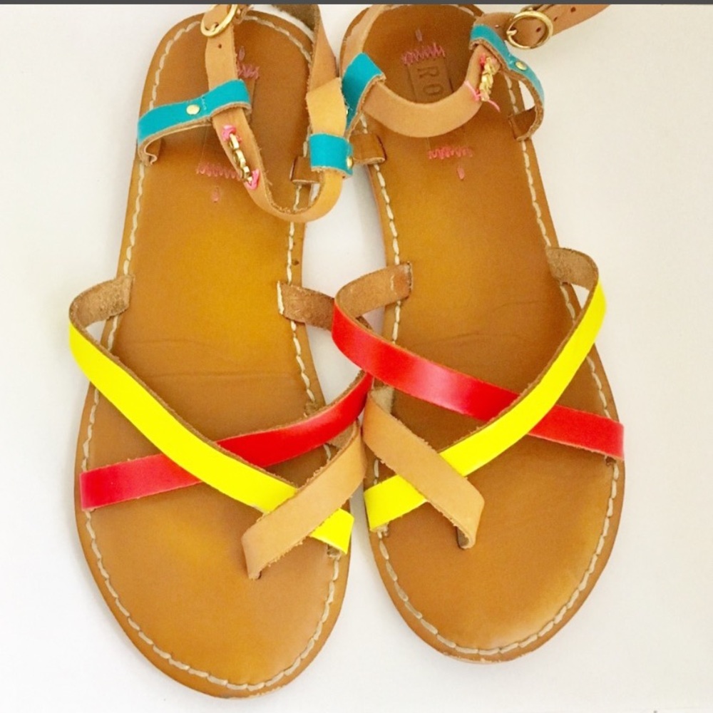 Roxy Leather Sandals Colorful Straps Buckle Clasp